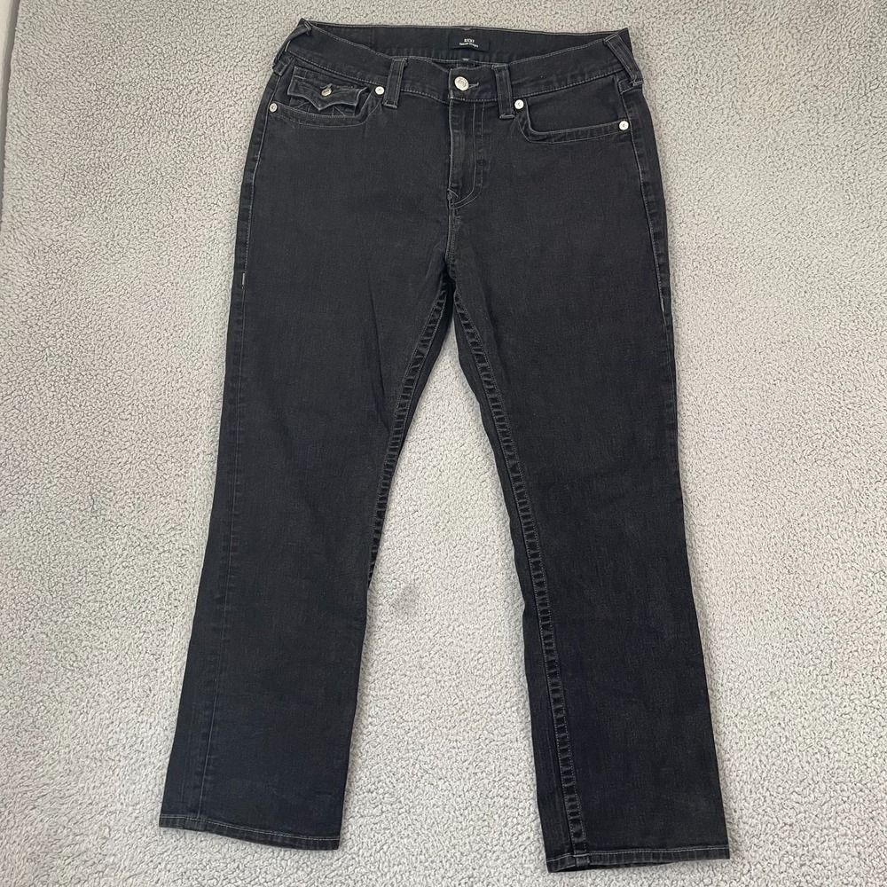 True Religion Ricky Flap Jeans Men's 34x29 Black Relaxed Straight Denim